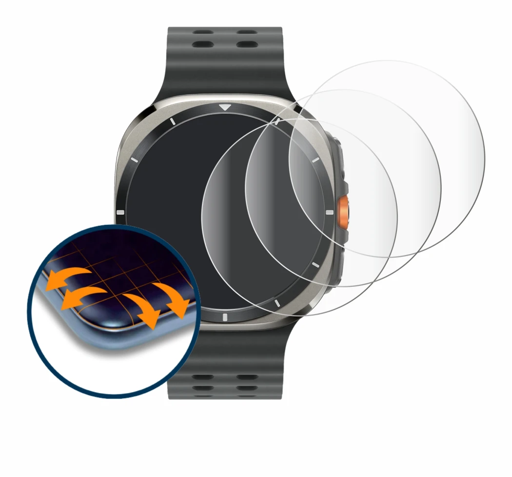 Imagen del dispositivo Samsung Galaxy Watch Ultra (47 mm) con una amplia variedad de protectores de pantalla.