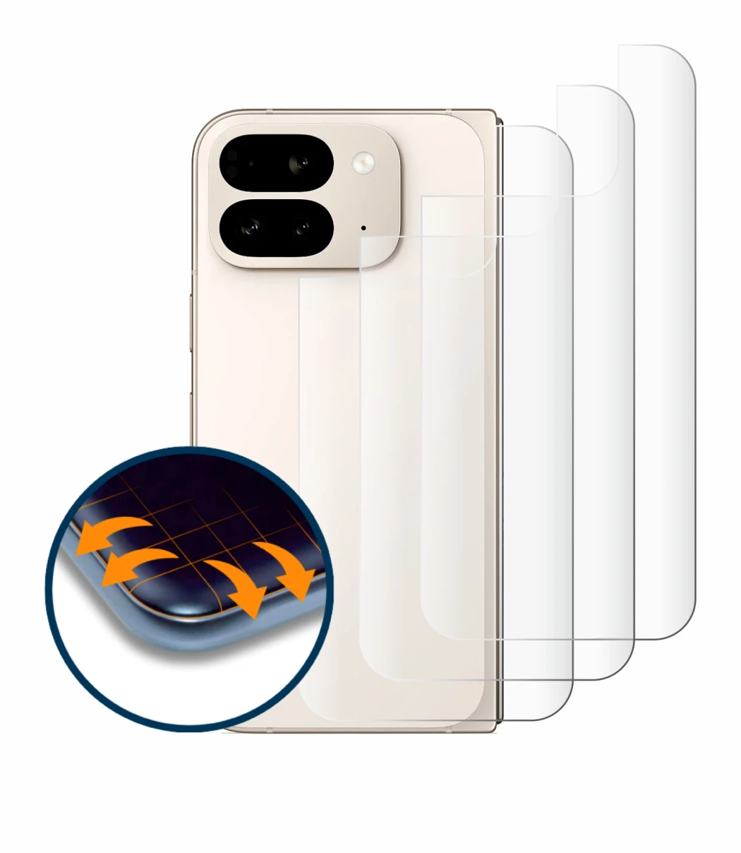 Imagen del dispositivo Google Pixel 9 Pro Fold (Trasero) con una amplia variedad de protectores de pantalla.