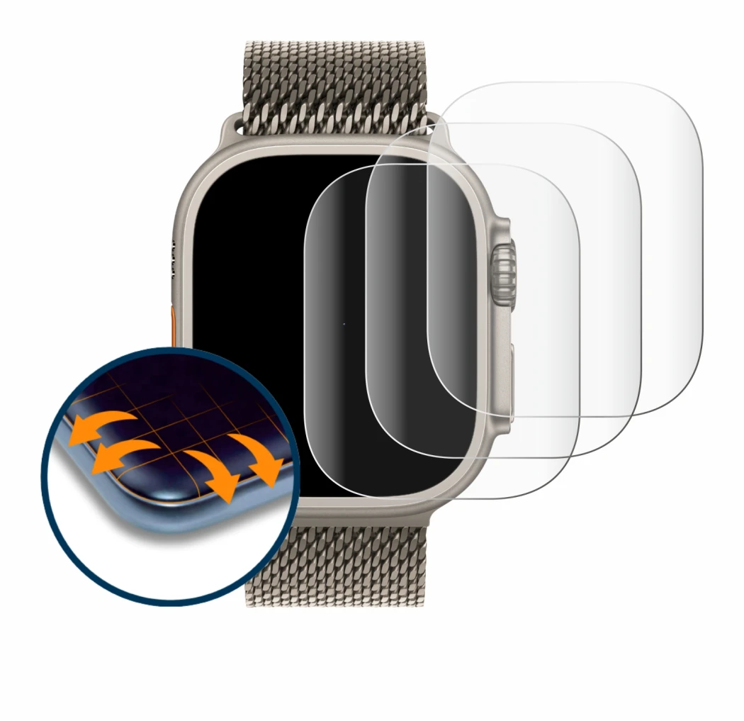 Imagen del dispositivo Apple Watch Ultra 3 con una amplia variedad de protectores de pantalla.