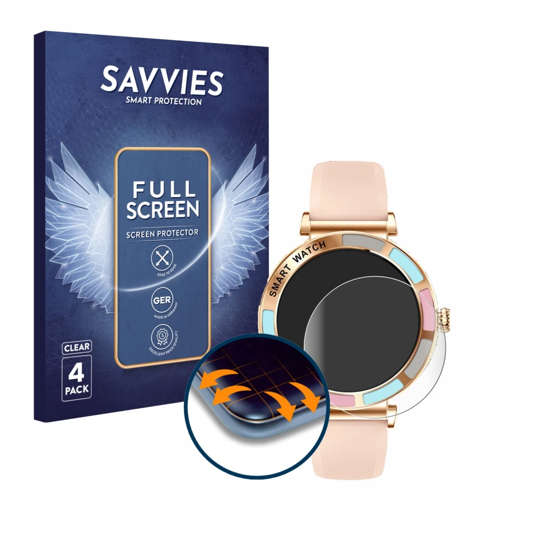 Parte frontal de un envase de producto con el logotipo de la marca Savvies. Al lado se muestra el dispositivo Bekomiya Smartwa