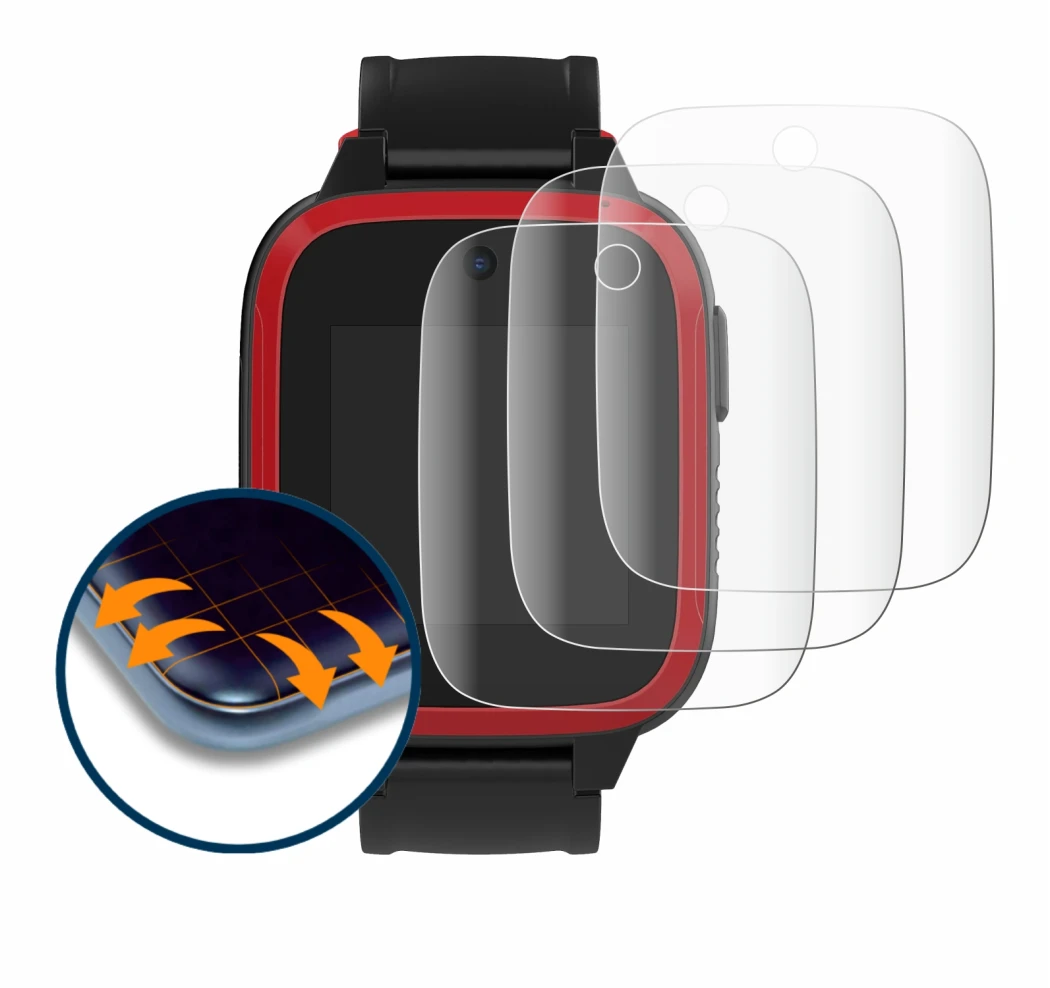 Imagen del dispositivo Xplora Let's Go con una amplia variedad de protectores de pantalla.