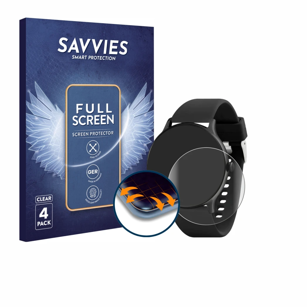 Parte frontal de un envase de producto con el logotipo de la marca Savvies. Al lado se muestra el dispositivo Reflex Active Se