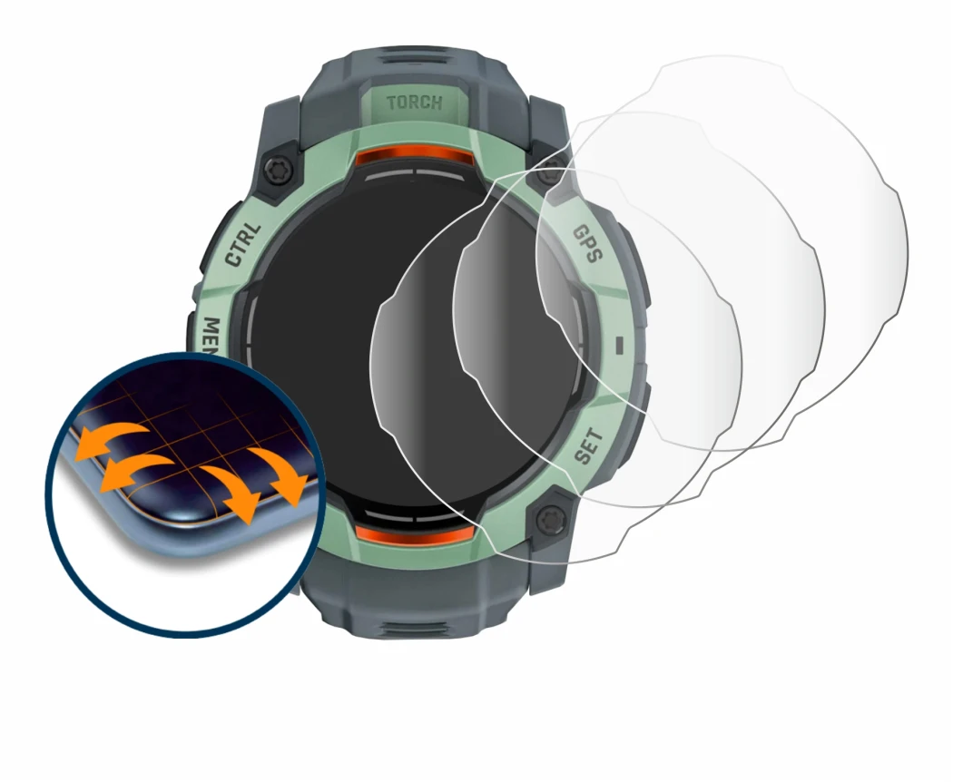 Imagen del dispositivo Garmin Instinct 3 AMOLED (45 mm) con una amplia variedad de protectores de pantalla.