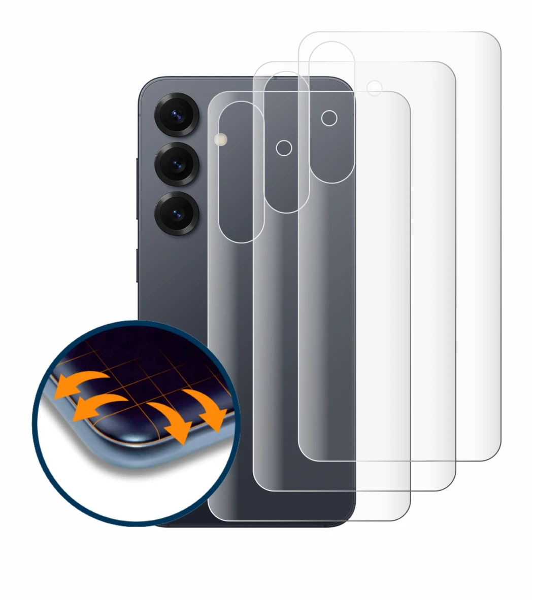 Imagen del dispositivo Samsung Galaxy S25 (Trasero) con una amplia variedad de protectores de pantalla.