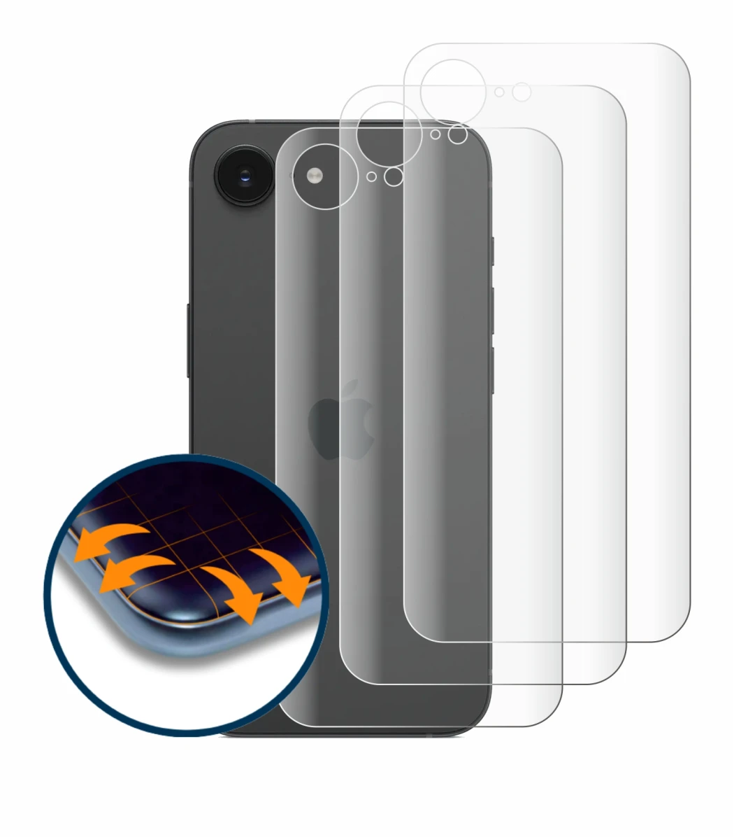 Imagen del dispositivo Apple iPhone 16e (Trasero) con una amplia variedad de protectores de pantalla.