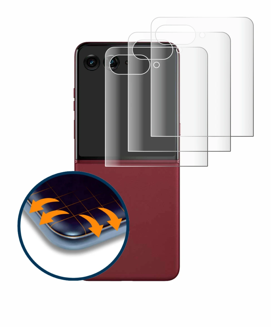 Imagen del dispositivo Motorola Razr 60 Ultra (Pantalla trasera) con una amplia variedad de protectores de pantalla.