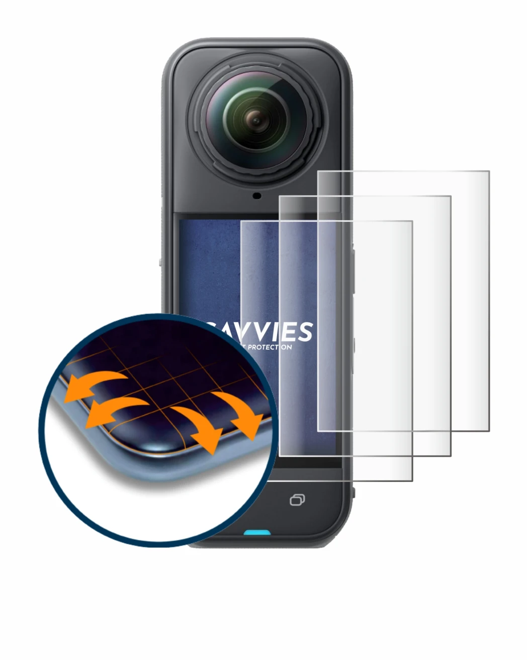 Imagen del dispositivo Insta360 X5 con una amplia variedad de protectores de pantalla.