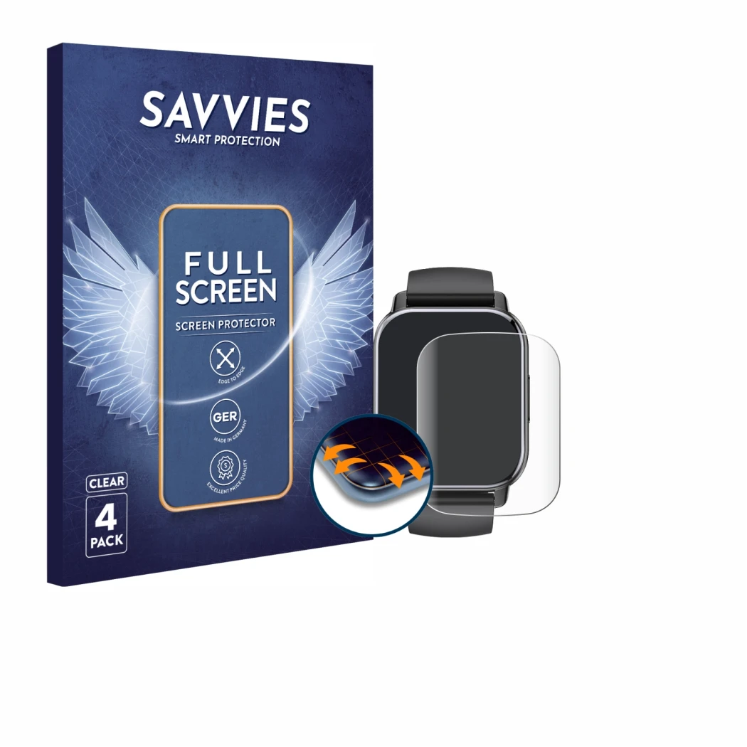 Parte frontal de un envase de producto con el logotipo de la marca Savvies. Al lado se muestra el dispositivo Poounur T80 1.95