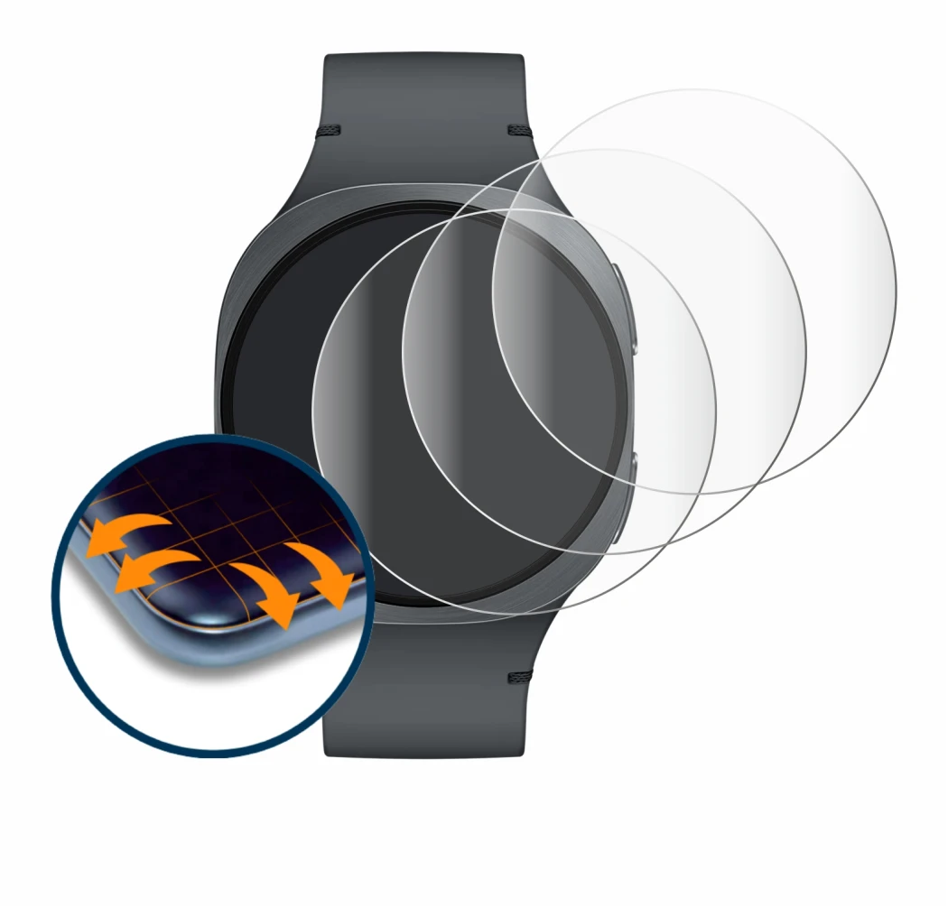 Imagen del dispositivo Samsung Galaxy Watch 8 (40 mm) con una amplia variedad de protectores de pantalla.
