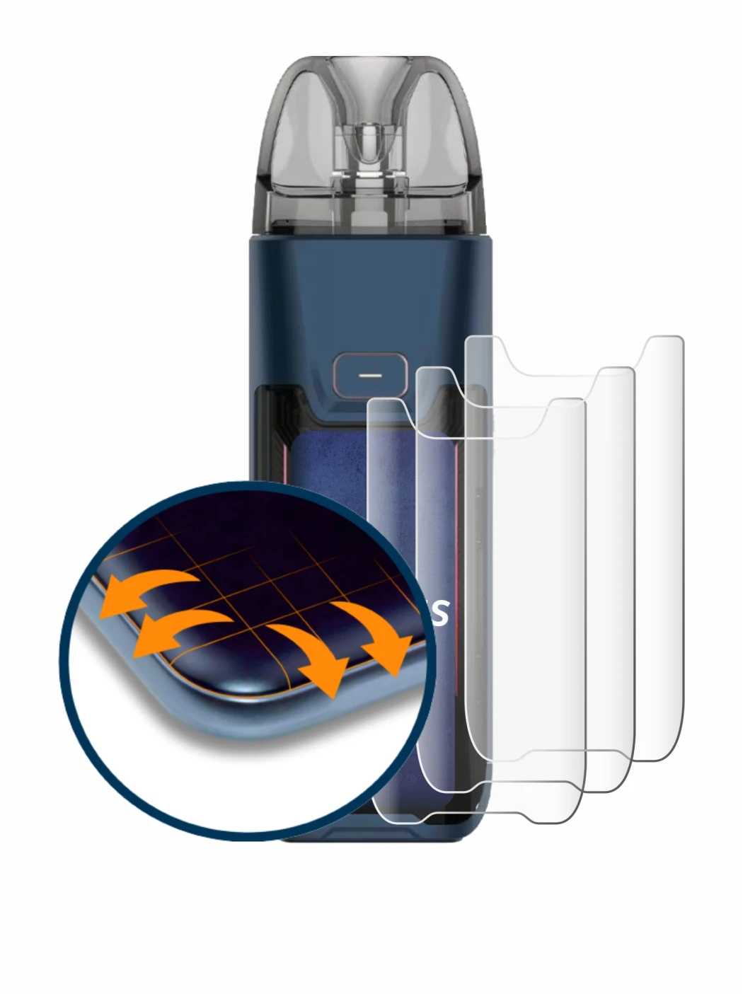 Imagen del dispositivo Vaporesso Luxe XR Max 2 con una amplia variedad de protectores de pantalla.