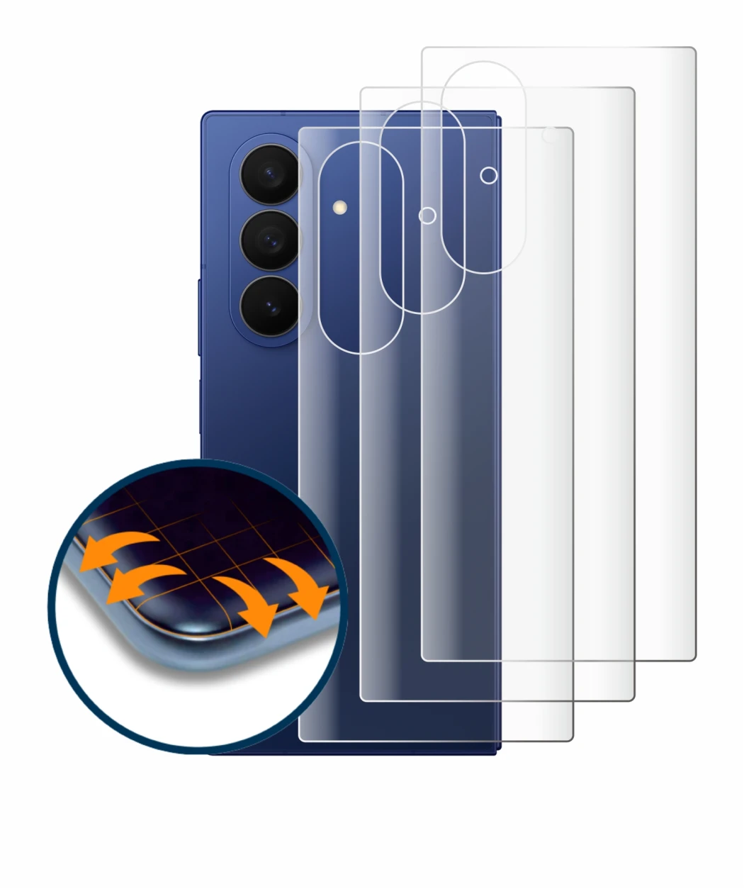 Imagen del dispositivo Samsung Galaxy Z Fold 7 (Trasero) con una amplia variedad de protectores de pantalla.