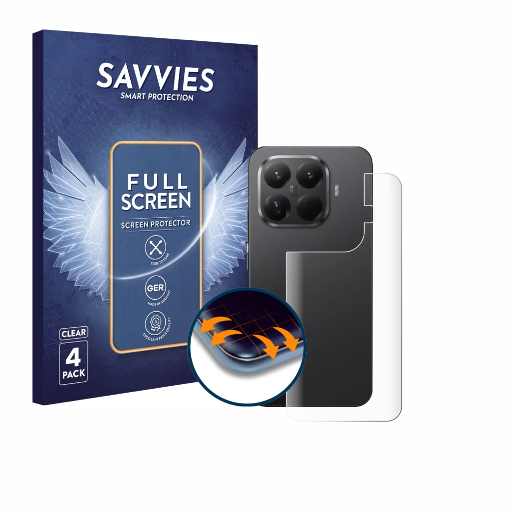 Parte frontal de un envase de producto con el logotipo de la marca Savvies. Al lado se muestra el dispositivo Xiaomi 15T Pro (