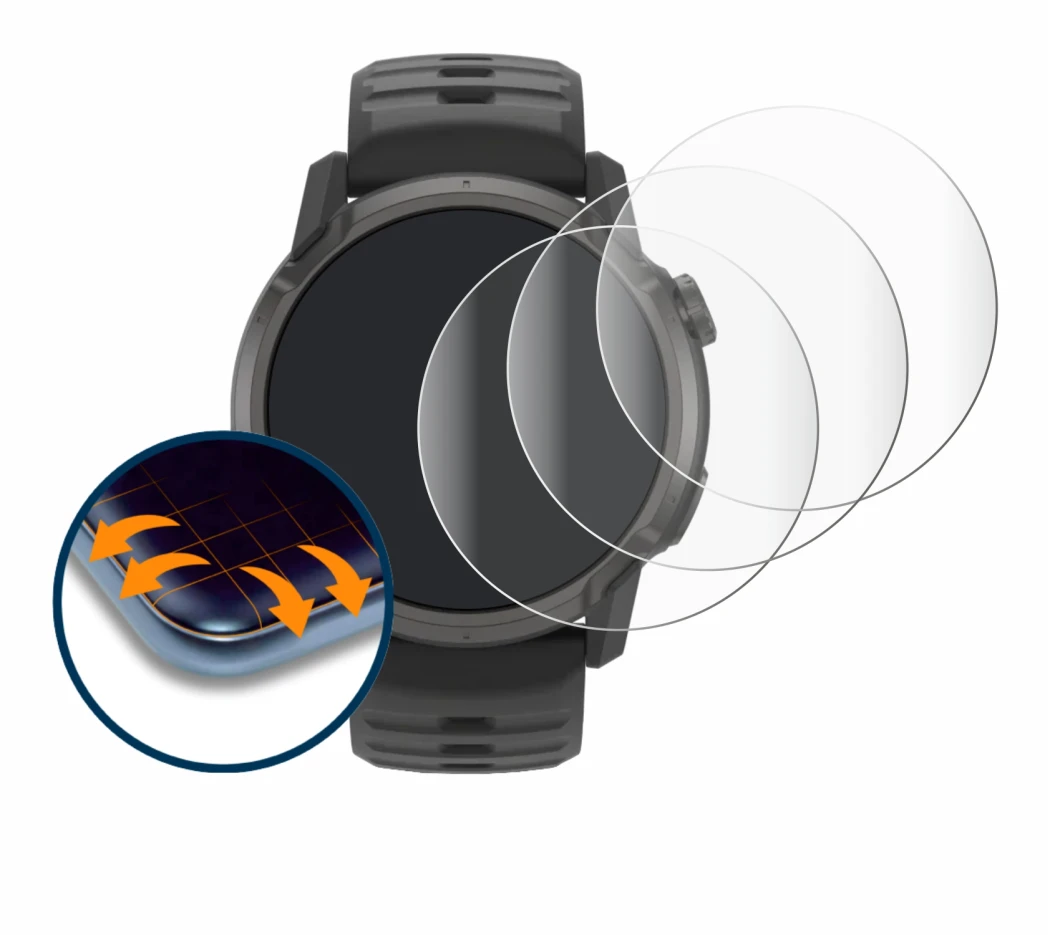 Imagen del dispositivo Coros Apex 4 (42 mm) con una amplia variedad de protectores de pantalla.