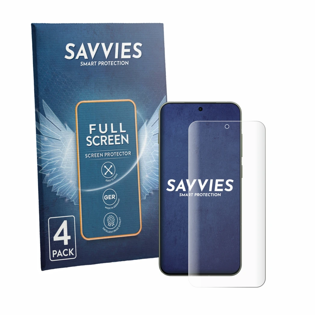 Parte frontal de un envase de producto con el logotipo de la marca Savvies. Al lado se muestra el dispositivo OnePlus 13s con 