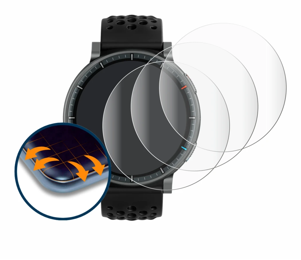 Imagen del dispositivo Amazfit Active Max con una amplia variedad de protectores de pantalla.
