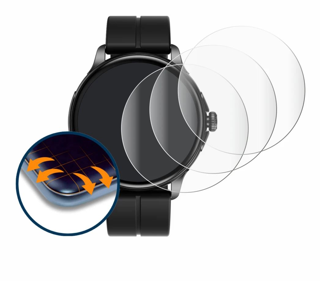 Imagen del dispositivo HMD Watch X1 con una amplia variedad de protectores de pantalla.
