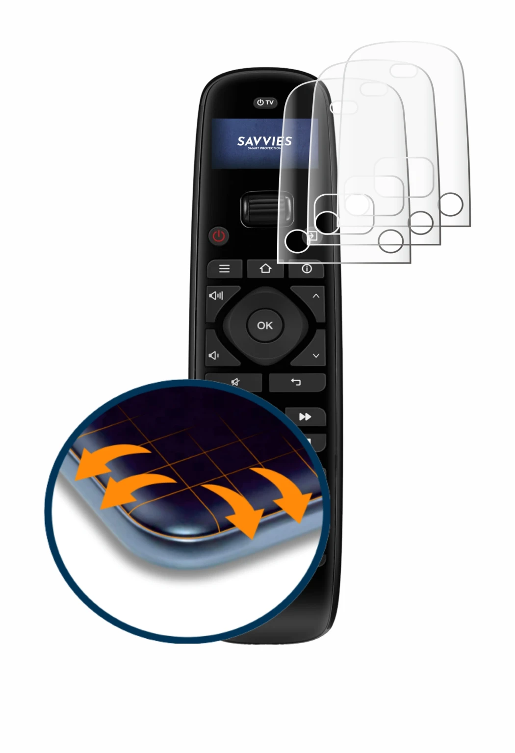 Imagen del dispositivo Sofabaton U2 con una amplia variedad de protectores de pantalla.