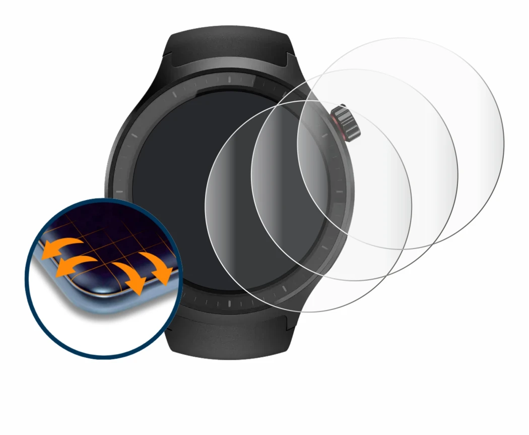 Imagen del dispositivo Motorola Moto Watch 2026 con una amplia variedad de protectores de pantalla.