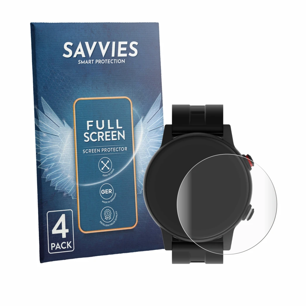Parte frontal de un envase de producto con el logotipo de la marca Savvies. Al lado se muestra el dispositivo James R9 con su 