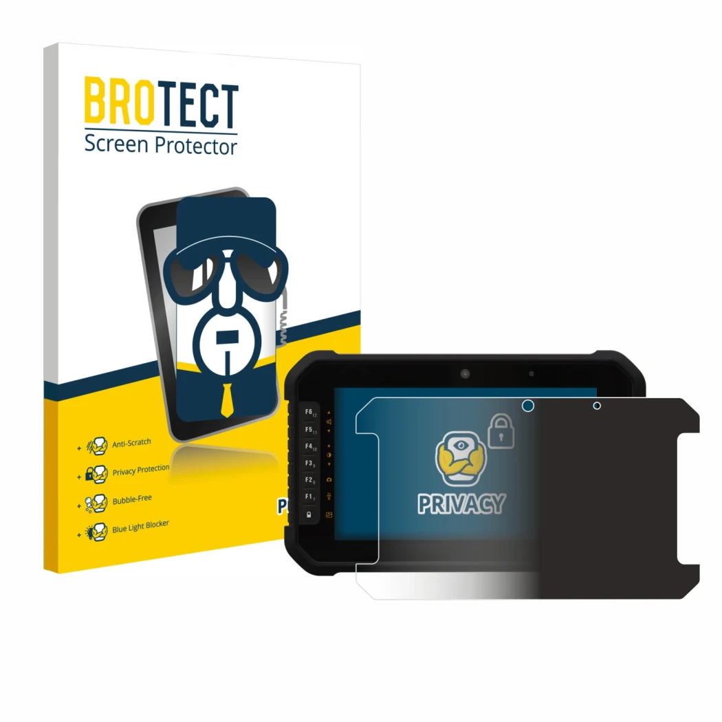 Parte frontal de un envase de producto con el logotipo de la marca BROTECT. Al lado se muestra el dispositivo GeoMax Zenius 08