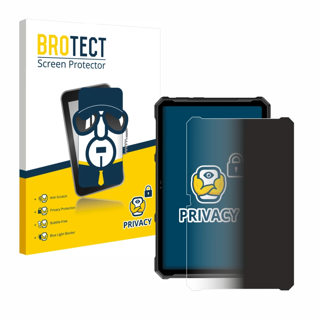 Parte frontal de un envase de producto con el logotipo de la marca BROTECT. Al lado se muestra el dispositivo Ulefone Armor Pa