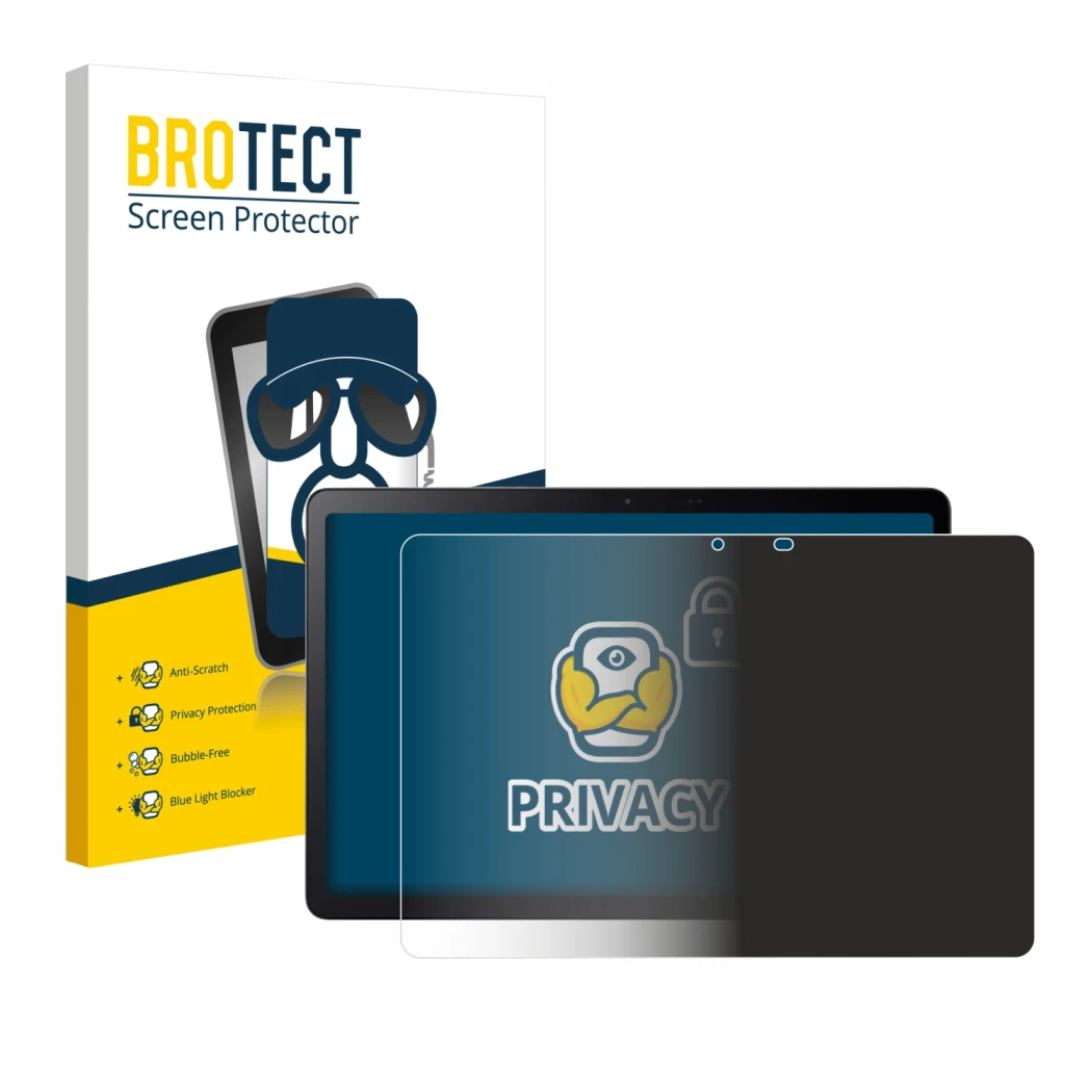 Parte frontal de un envase de producto con el logotipo de la marca BROTECT. Al lado se muestra el dispositivo Acer Iconia V11-