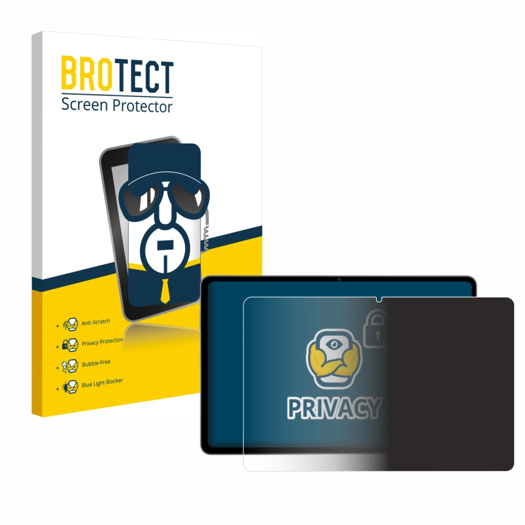 Parte frontal de un envase de producto con el logotipo de la marca BROTECT. Al lado se muestra el dispositivo Acepad HIGH Tabl