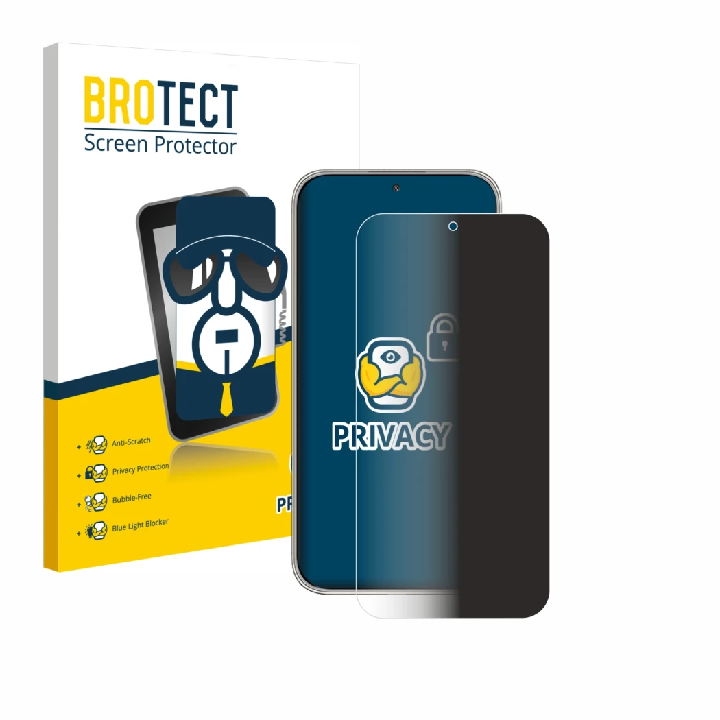 Parte frontal de un envase de producto con el logotipo de la marca BROTECT. Al lado se muestra el dispositivo Huawei Mate 70 A