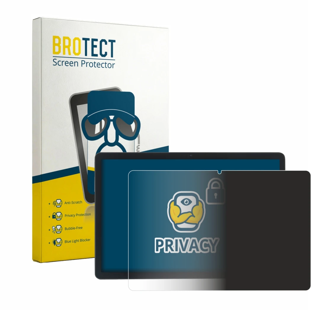 Parte frontal de un envase de producto con el logotipo de la marca BROTECT. Al lado se muestra el dispositivo Acepad A172 con 