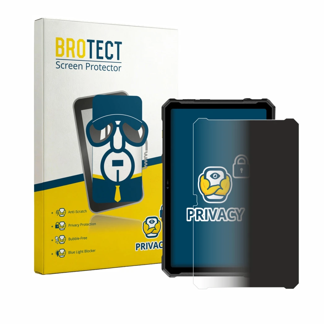 Parte frontal de un envase de producto con el logotipo de la marca BROTECT. Al lado se muestra el dispositivo Ulefone Armor Pa