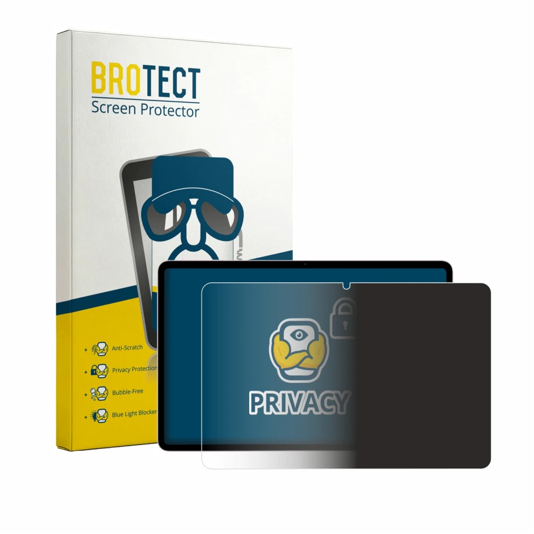 Parte frontal de un envase de producto con el logotipo de la marca BROTECT. Al lado se muestra el dispositivo Honor Pad 20 con
