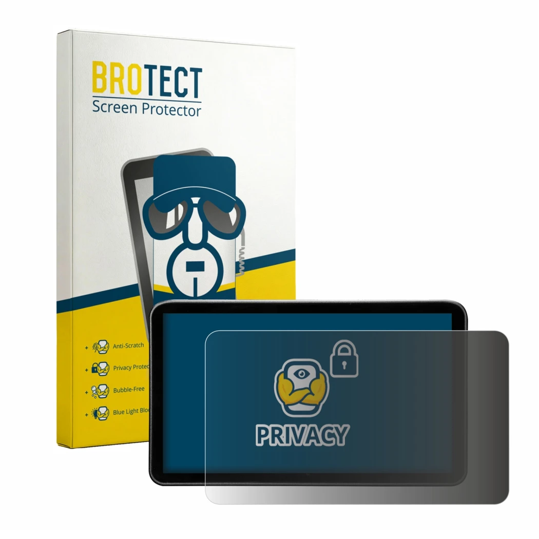 Parte frontal de un envase de producto con el logotipo de la marca BROTECT. Al lado se muestra el dispositivo Portkeys LS7P 7