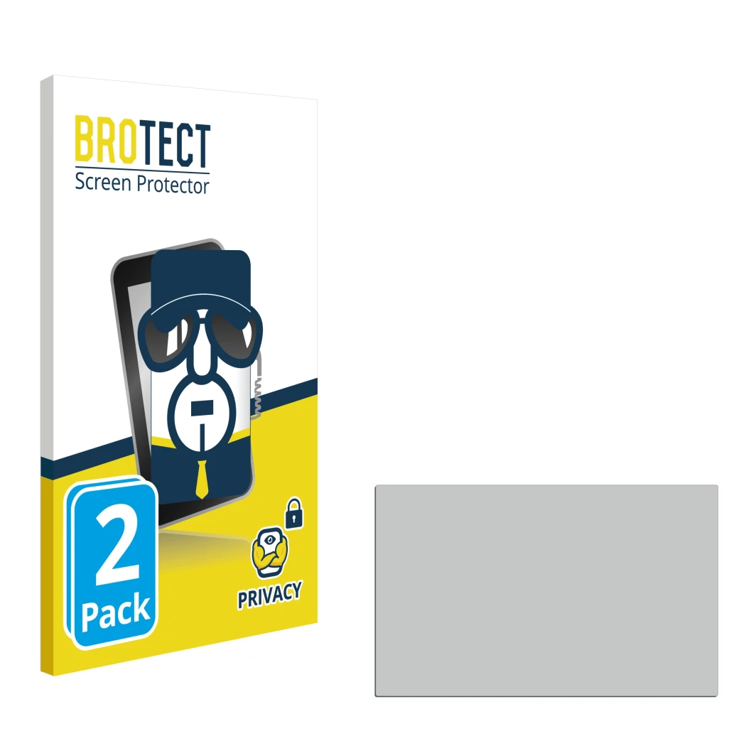 Parte frontal de un envase de producto con el logotipo de la marca BROTECT. Al lado está el protector de pantalla correspondie