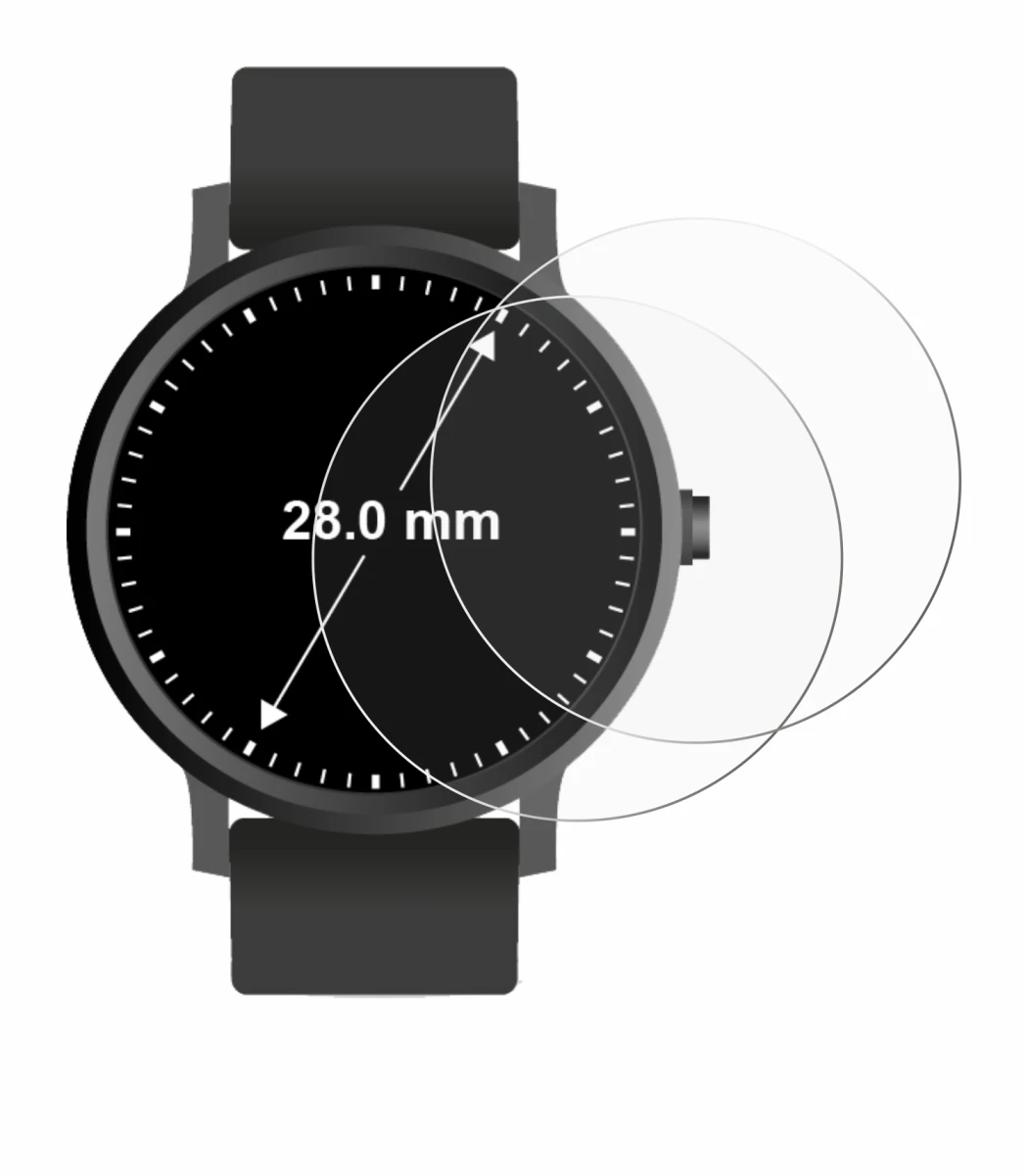 Imagen del dispositivo Relojes (Circular, ø: 28 mm) con una amplia variedad de protectores de pantalla.
