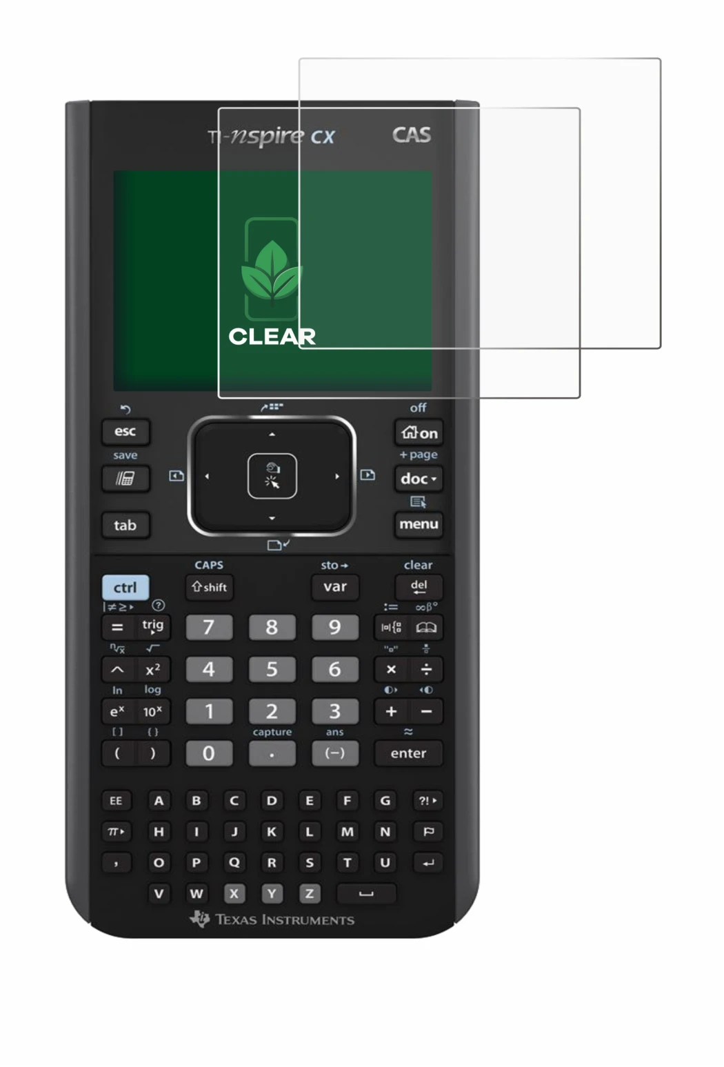 Imagen del dispositivo Texas Instruments Nspire CX CAS con una amplia variedad de protectores de pantalla.