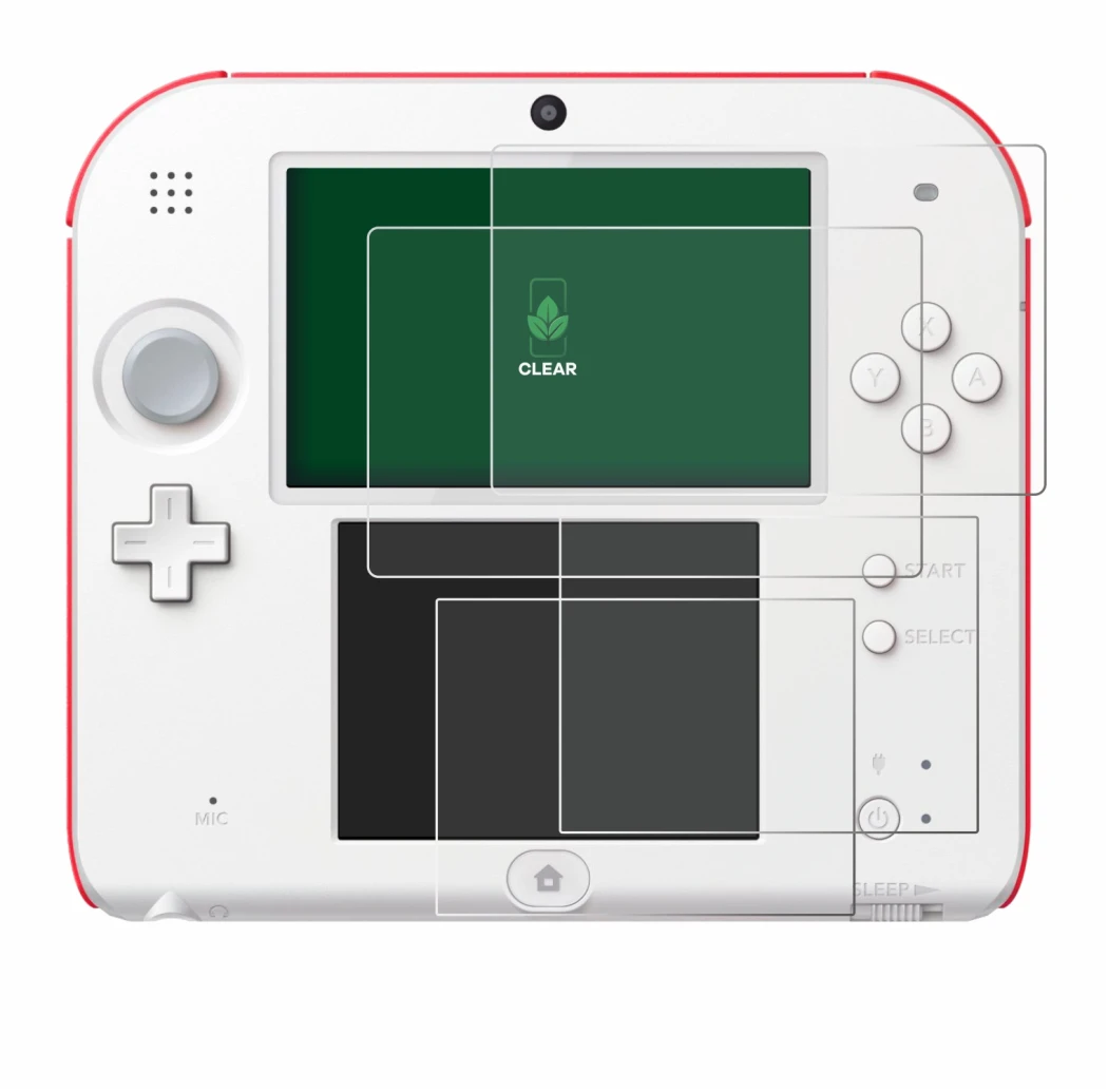 Imagen del dispositivo Nintendo 2DS con una amplia variedad de protectores de pantalla.