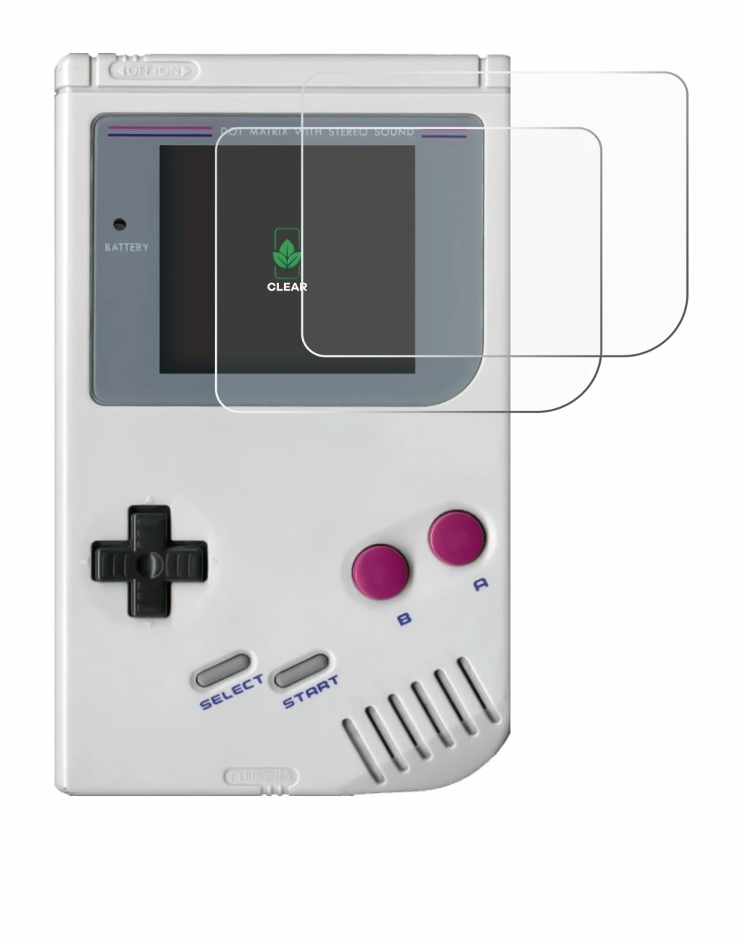 Imagen del dispositivo Nintendo Gameboy (1989) con una amplia variedad de protectores de pantalla.
