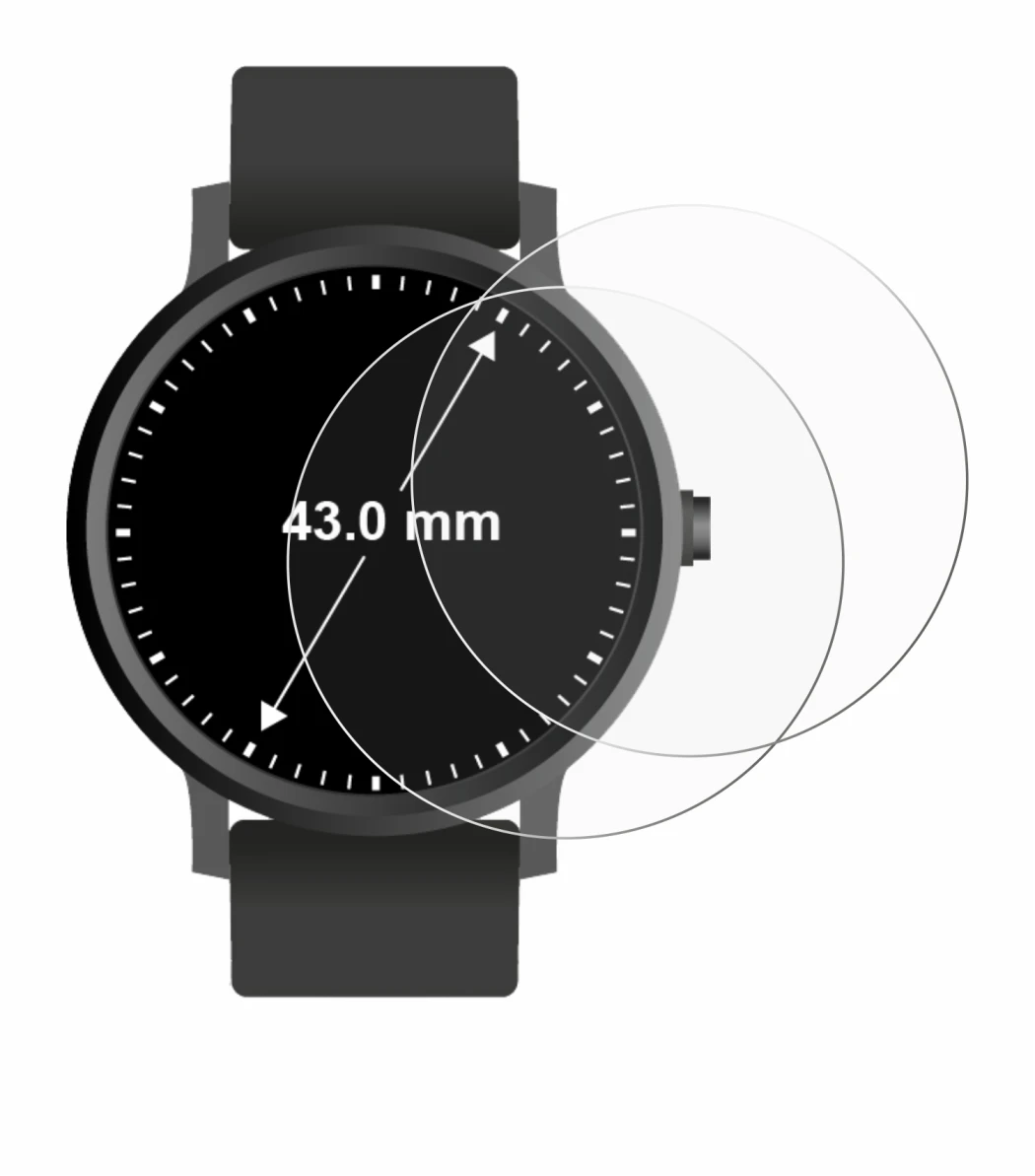Imagen del dispositivo Circular Displays (ø: 43 mm) con una amplia variedad de protectores de pantalla.