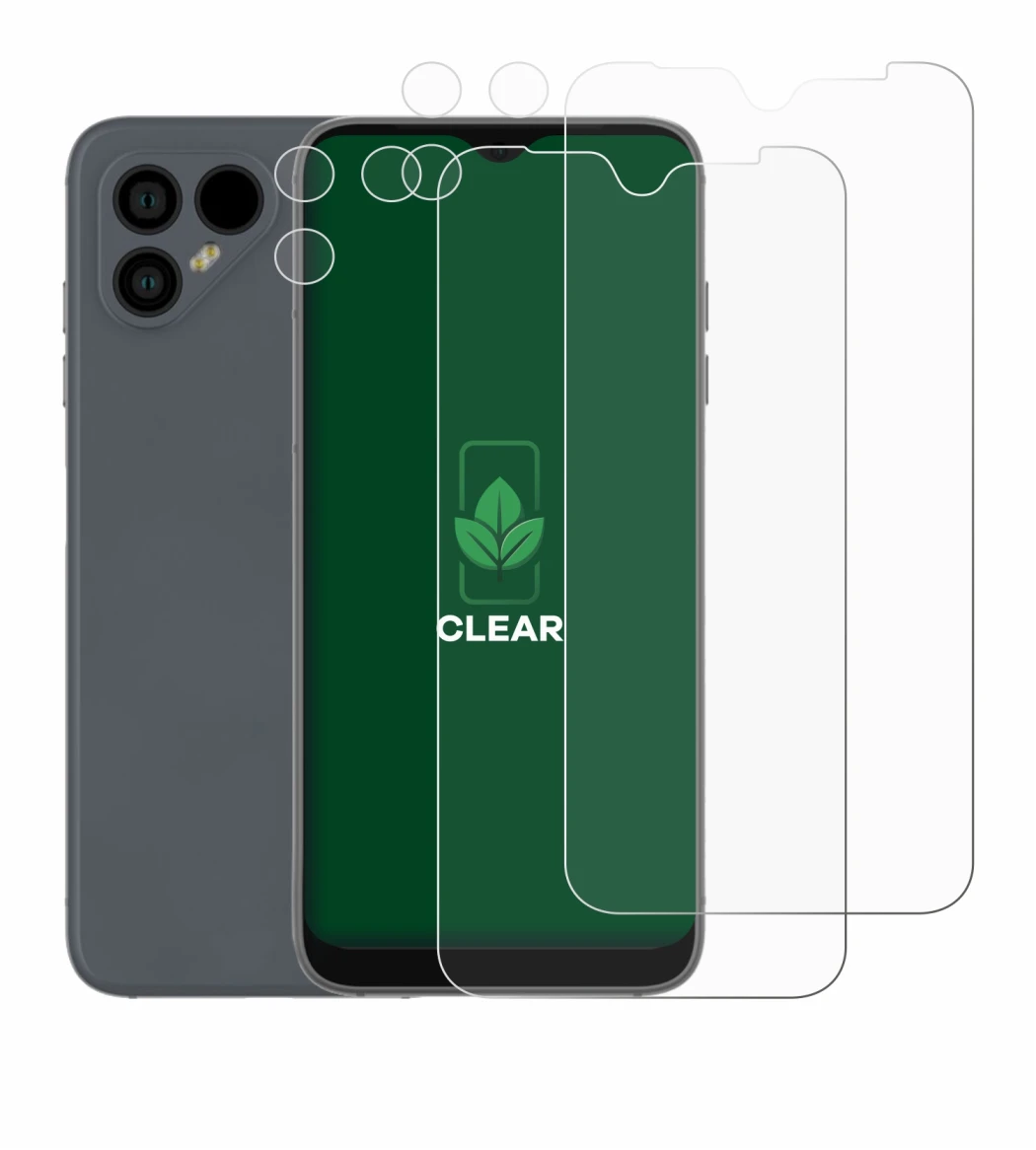 Imagen del dispositivo Fairphone 4 (Frontal+Cámara) con una amplia variedad de protectores de pantalla.