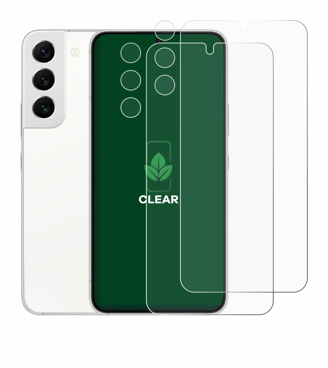 Imagen del dispositivo Samsung Galaxy S22 5G (Frontal+Cámara) con una amplia variedad de protectores de pantalla.