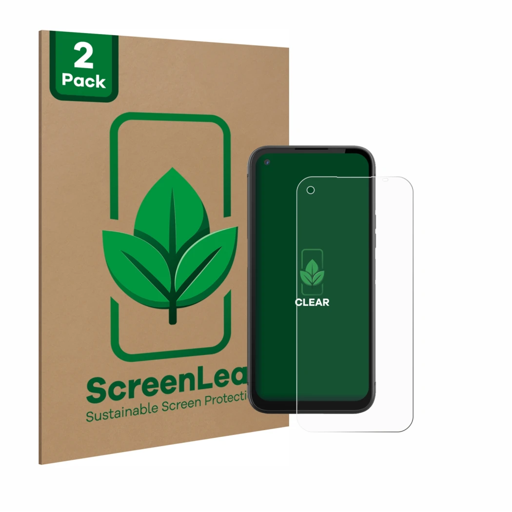 Parte frontal de un envase de producto con el logotipo de la marca ScreenLeaf. Al lado se muestra el dispositivo Gigaset GX6 c