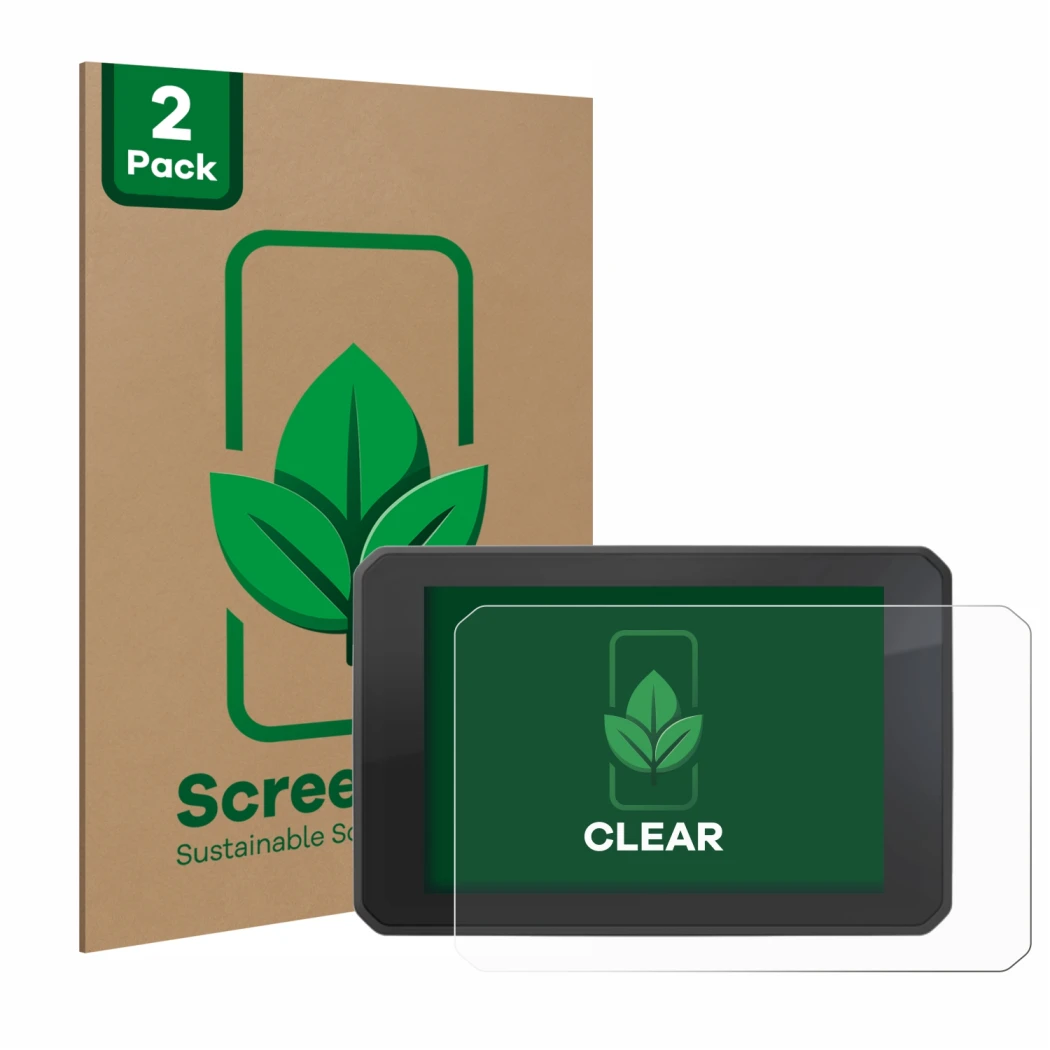 Parte frontal de un envase de producto con el logotipo de la marca ScreenLeaf. Al lado se muestra el dispositivo FIT-EBIKE Dis