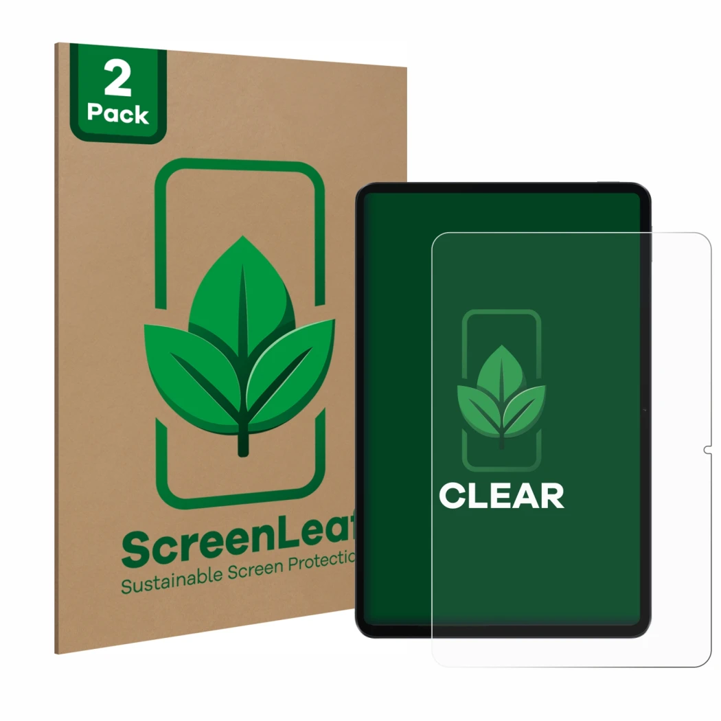 Parte frontal de un envase de producto con el logotipo de la marca ScreenLeaf. Al lado se muestra el dispositivo Xiaomi Pad 6 