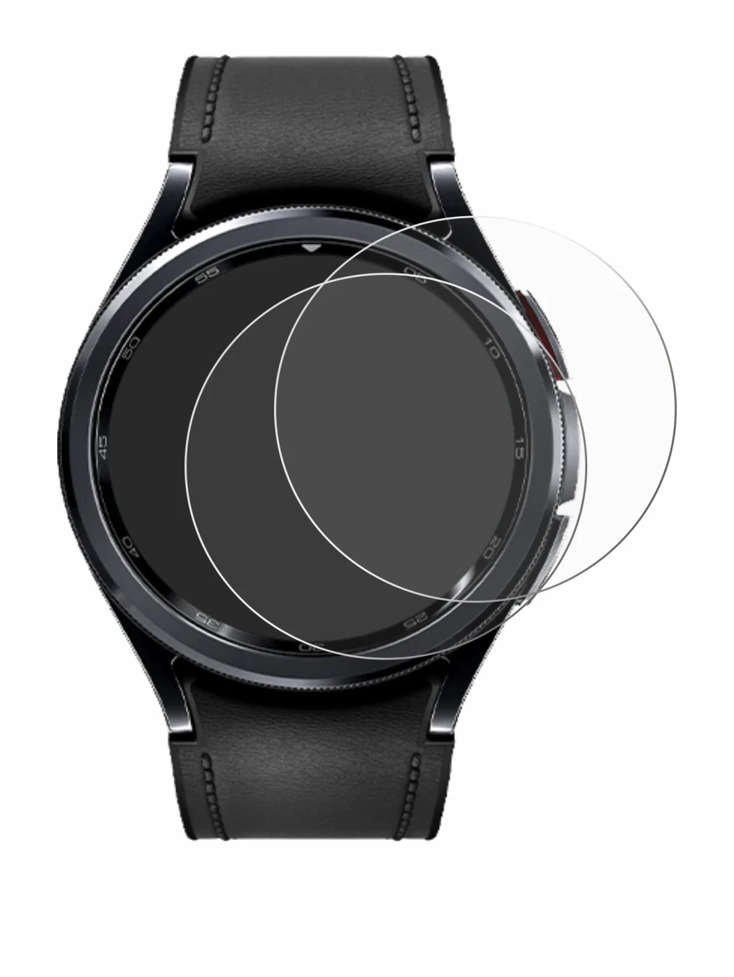 Imagen del dispositivo Samsung Galaxy Watch 6 Classic (47 mm) con una amplia variedad de protectores de pantalla.