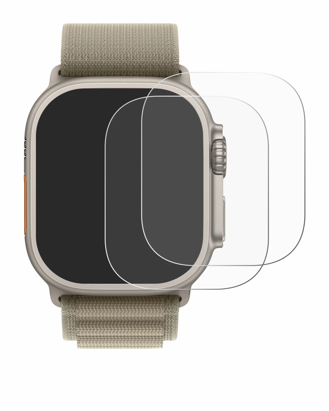 Imagen del dispositivo Apple Watch Ultra 2 (49 mm) con una amplia variedad de protectores de pantalla.