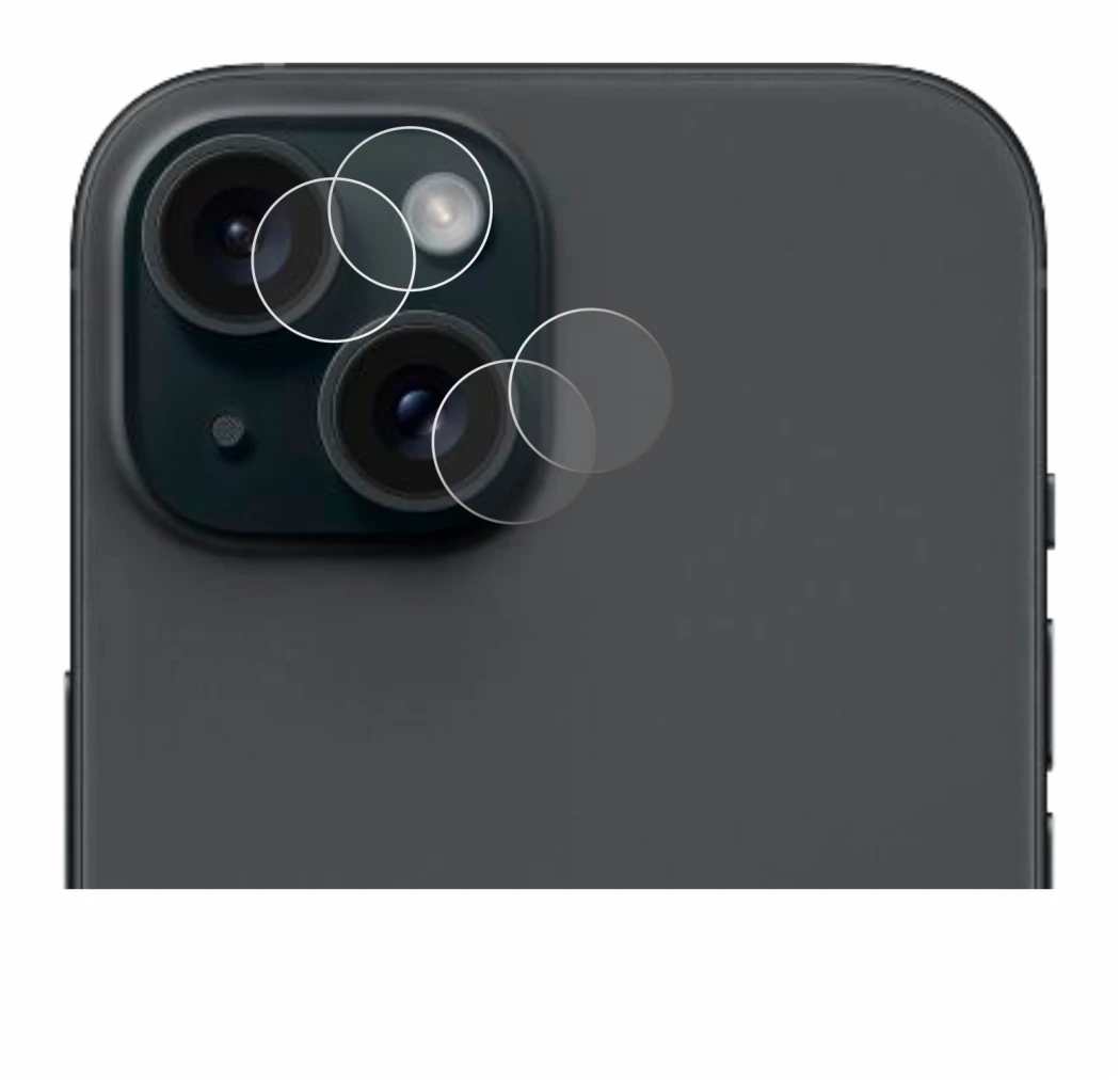 Imagen del dispositivo Apple iPhone 15 (SÓLO Cámara) con una amplia variedad de protectores de pantalla.