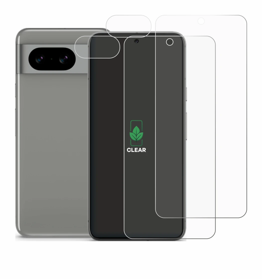 Imagen del dispositivo Google Pixel 8 (Frontal+Cámara) con una amplia variedad de protectores de pantalla.