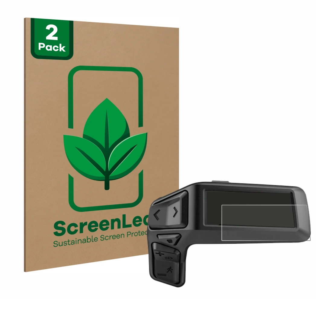 Parte frontal de un envase de producto con el logotipo de la marca ScreenLeaf. Al lado se muestra el dispositivo Bosch Purion 