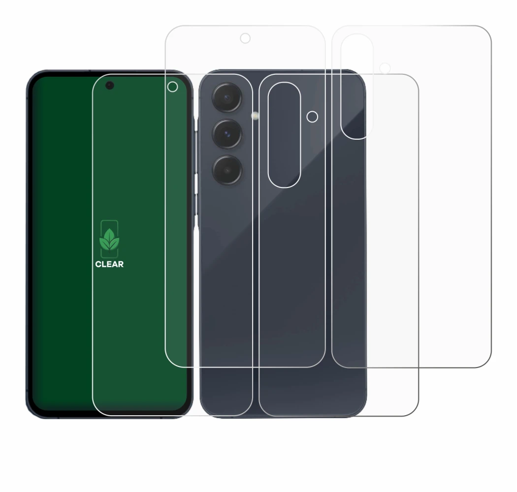 Imagen del dispositivo Samsung Galaxy A55 5G (Frontal+Trasero) con una amplia variedad de protectores de pantalla.