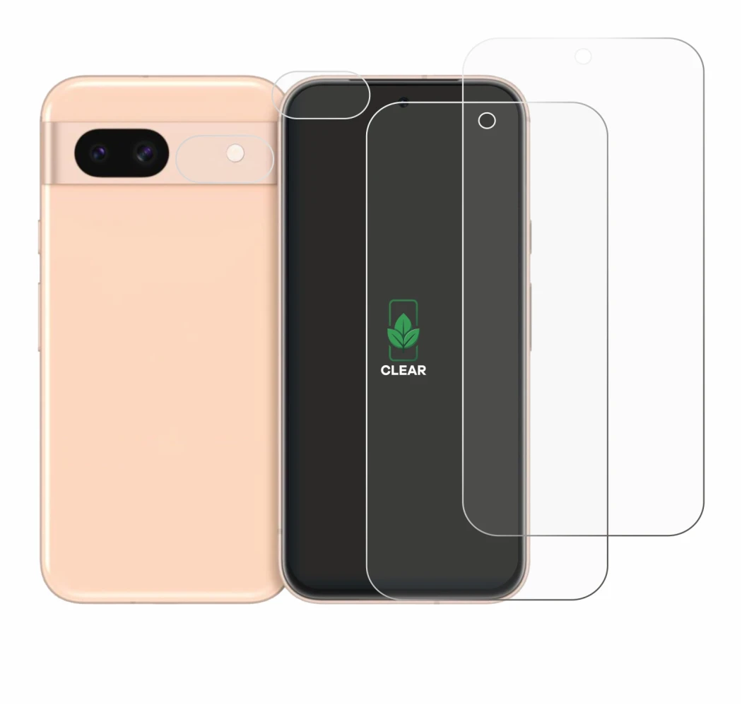 Imagen del dispositivo Google Pixel 8a (Frontal+Cámara) con una amplia variedad de protectores de pantalla.
